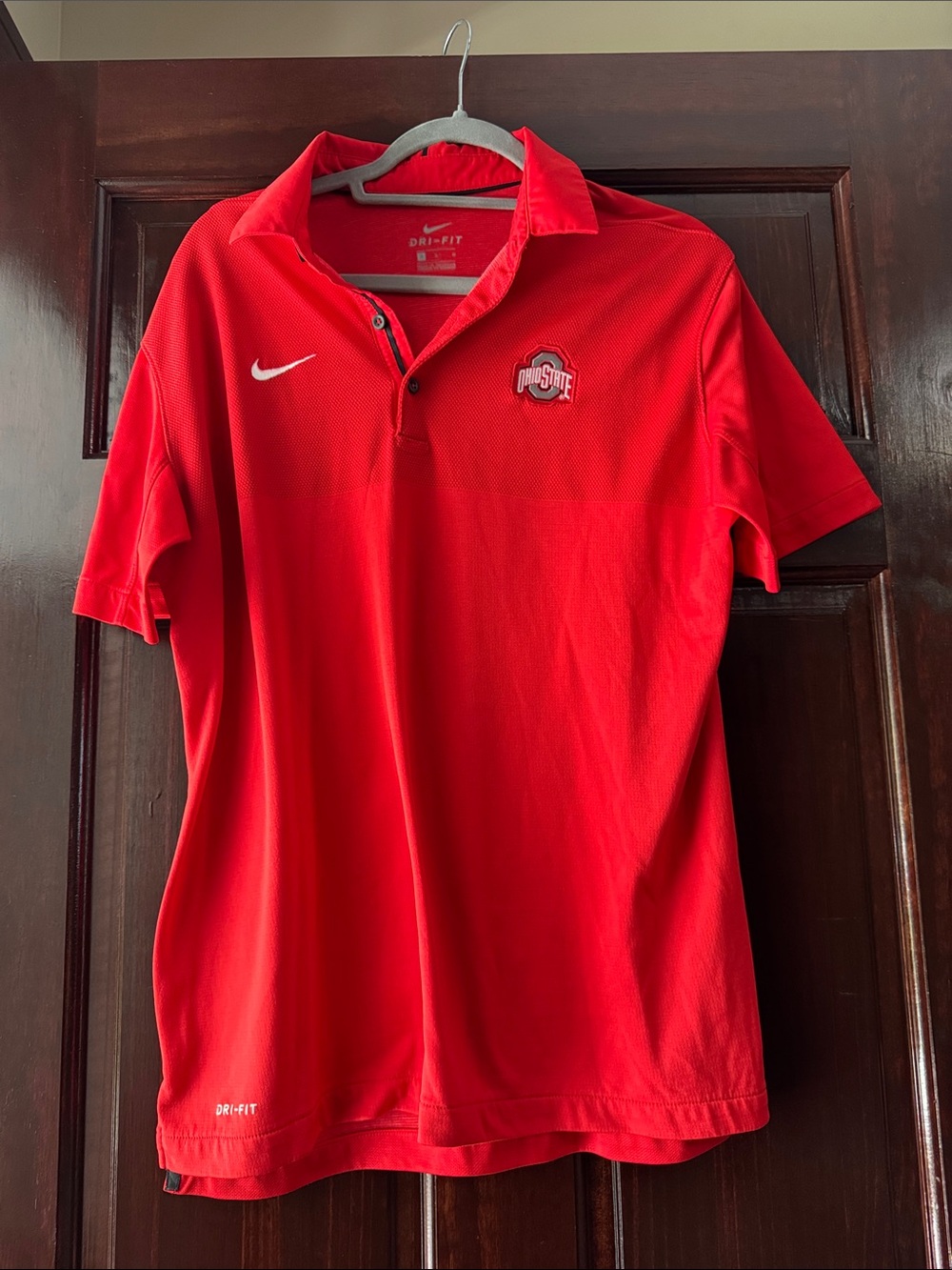 Nike Red Men's Dri-FIT Polo with Ohio State Patch